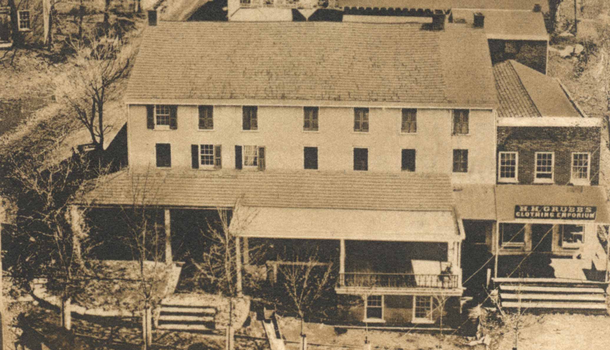 Photo of the Oxford Hotel taken from the Town Hall circa 1865