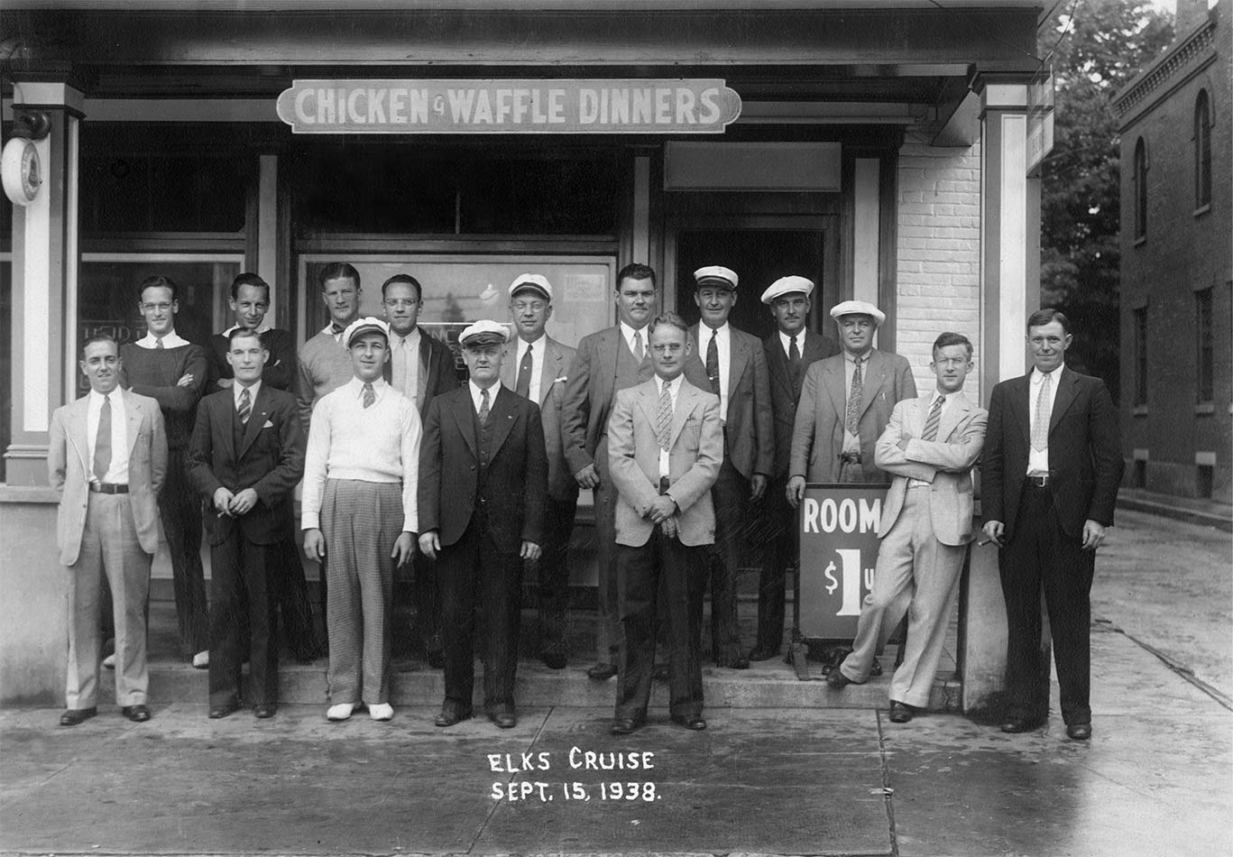 Oxford Elks Club Cruise photo in front of the Octorara Hotel. 1938